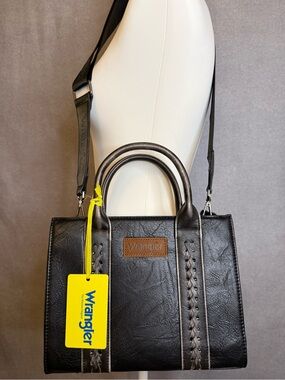 Wrangler Black Faux Leather Satchel Crossbody Bag NWT